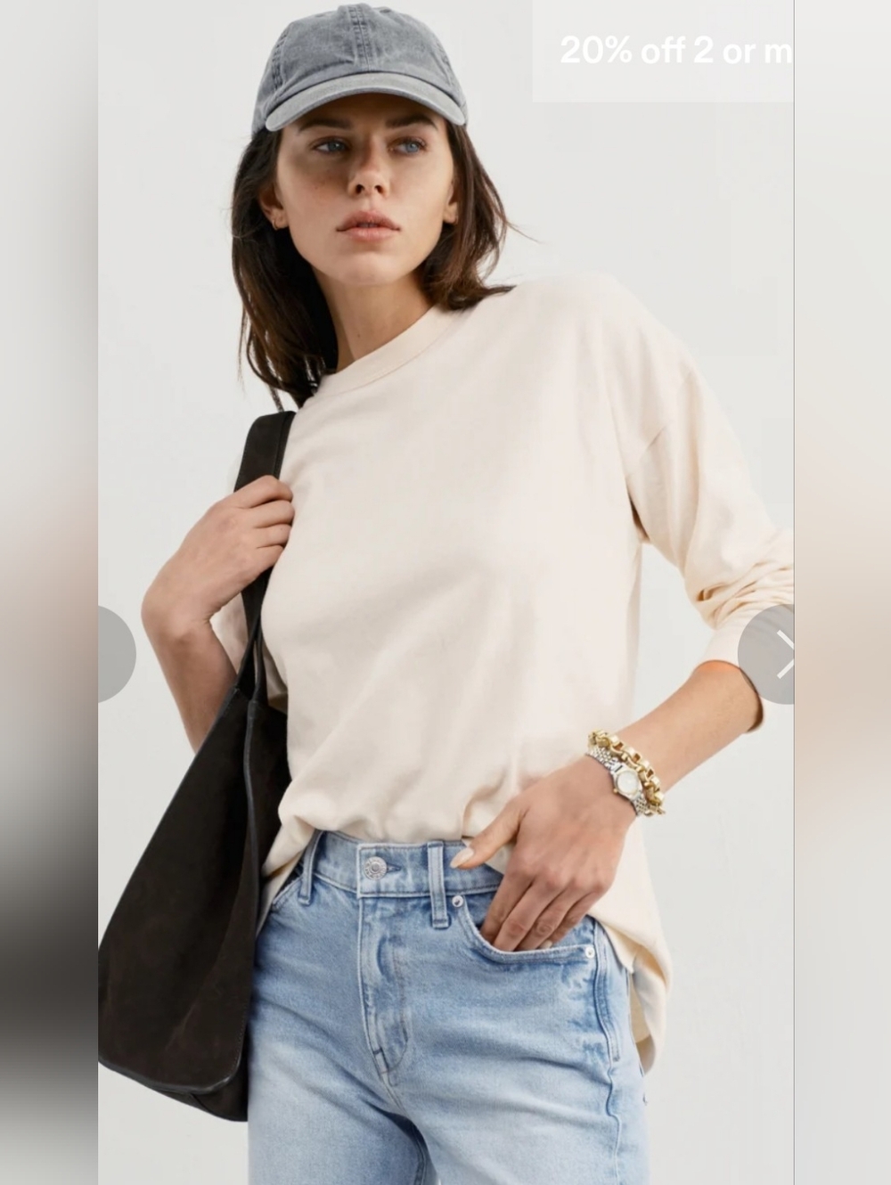 Ayr Early Mornings Tee In Seashell Size Medium. Long Sleeve Relaxed Fit Tshirt. 
